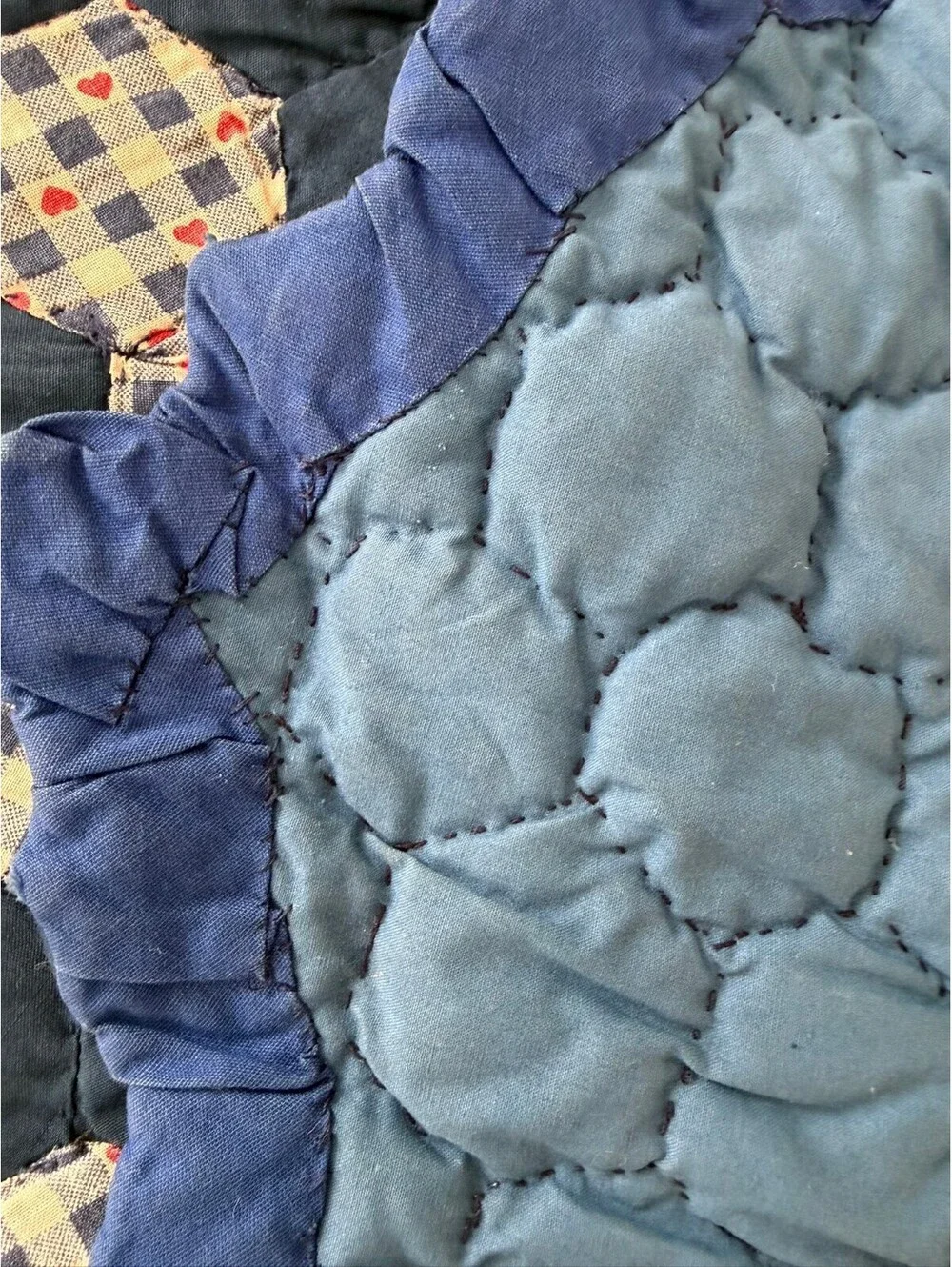 Vintage Grandmother’s Flower Garden Quilt Hand Pieced Hand Quilted 102” King